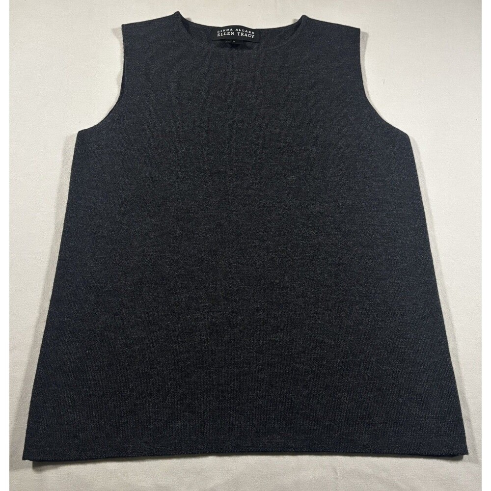 Linda Allard Ellen Tracy 100% Wool Ribbed Knit Sleeveless Top M Vintage 90s Luxe